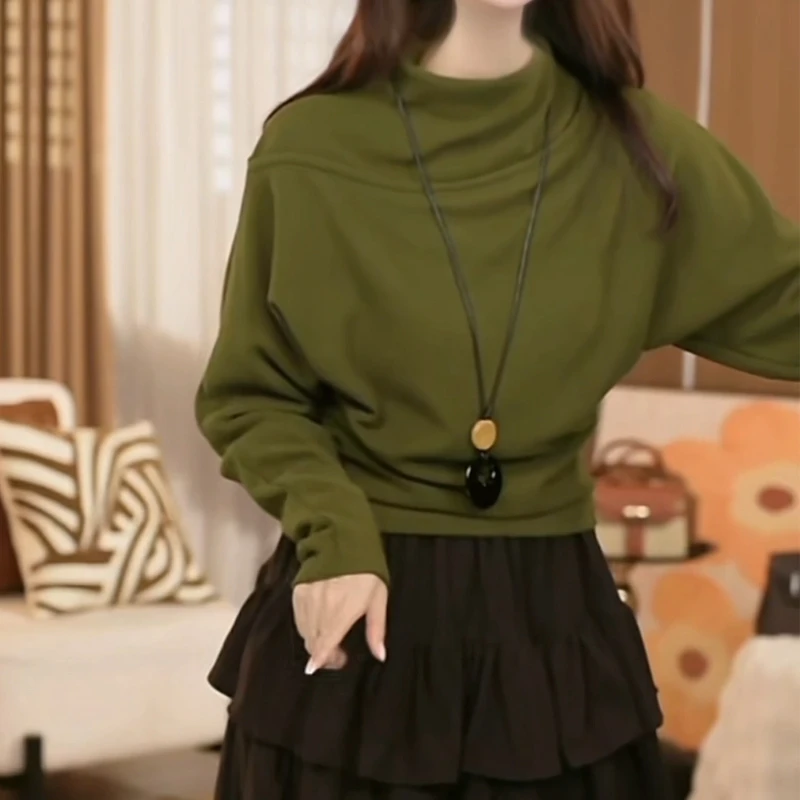 双面绒修身舒适立领长袖T恤女2025秋冬新款超好看漂亮打底衫上衣