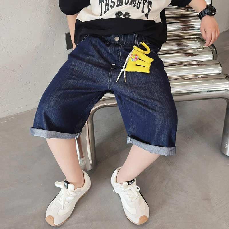 童装男童原色牛仔中裤短裤儿童夏季宽松五分裤潮中大童薄S7641