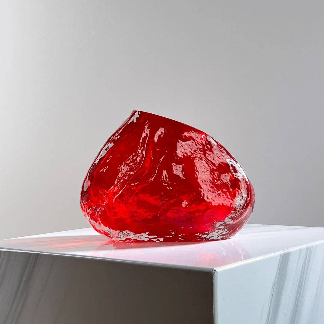 巴比特美学【宝石红火山石】意式极简现代轻奢手工水晶琉璃艺术花器