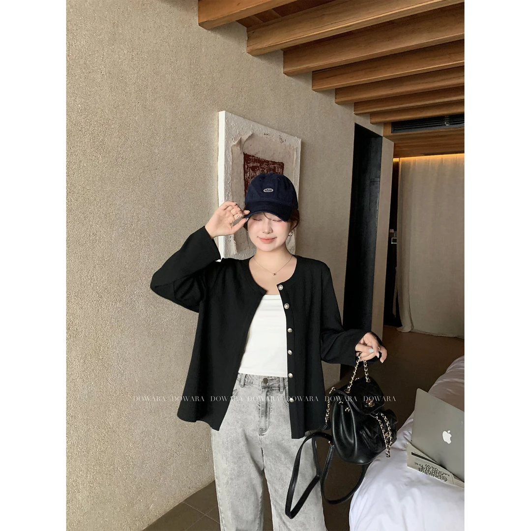 现货大婉酱微胖定制温柔风长袖针织开衫外套女春季遮肉上衣 7702D