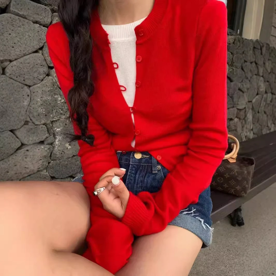 韩系设计感假两件撞色长袖毛衣针织衫女春季气质修身打底衫上衣潮