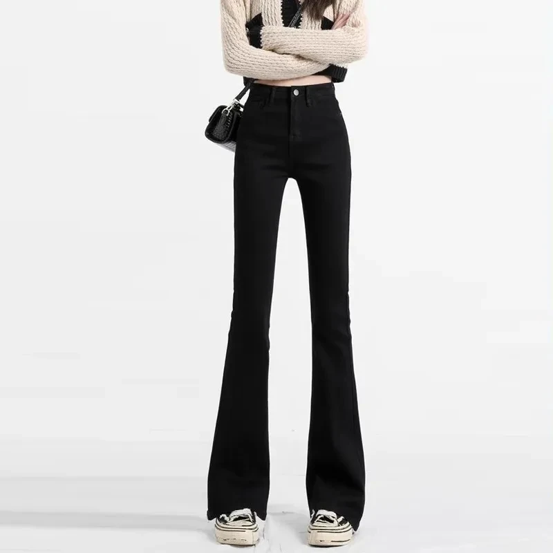 黑色微喇牛仔裤女2025春季新款高腰弹力小个子马蹄喇叭裤修身显瘦