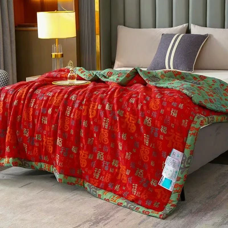【万福贺岁-红】李官奇双层纱150*200被子大豆纤维被柔软亲肤透气
