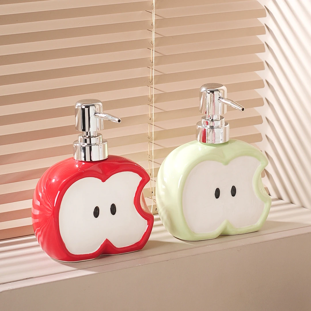 创意苹果洗手液分装瓶浴室陶瓷家用按压瓶洗手台沐浴露乳液瓶