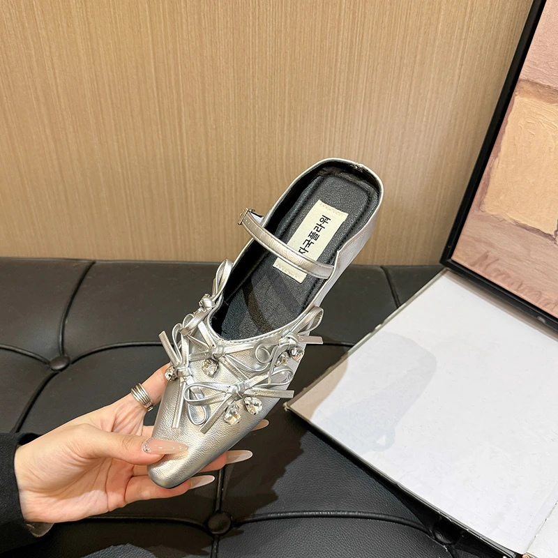 包头半拖女外穿内增高夏季气质拖鞋百搭单鞋上班鞋女款银色单鞋女