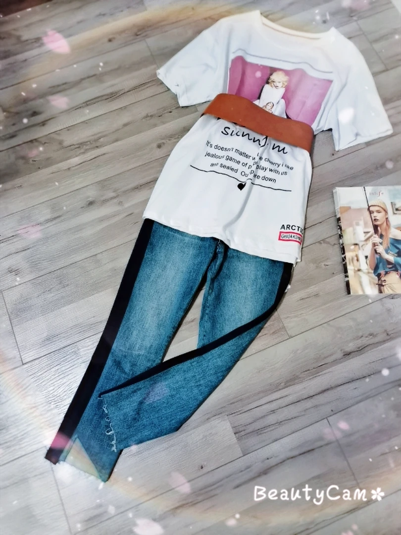 【歌梵妮】#6136 夏季时尚休闲设计感T恤印花遮肉显瘦上衣品牌撤柜