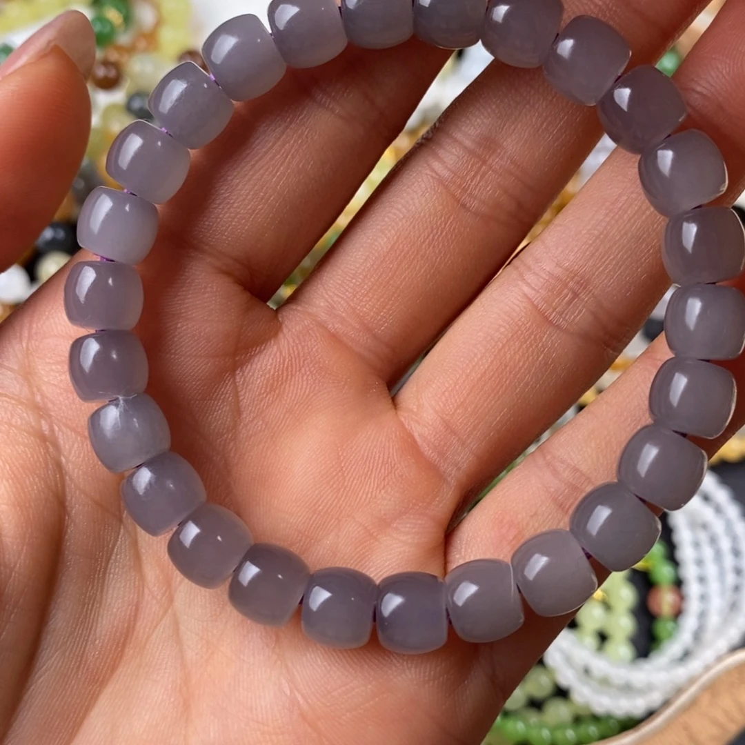 和田玉未镶嵌手串冰胶烟紫手串