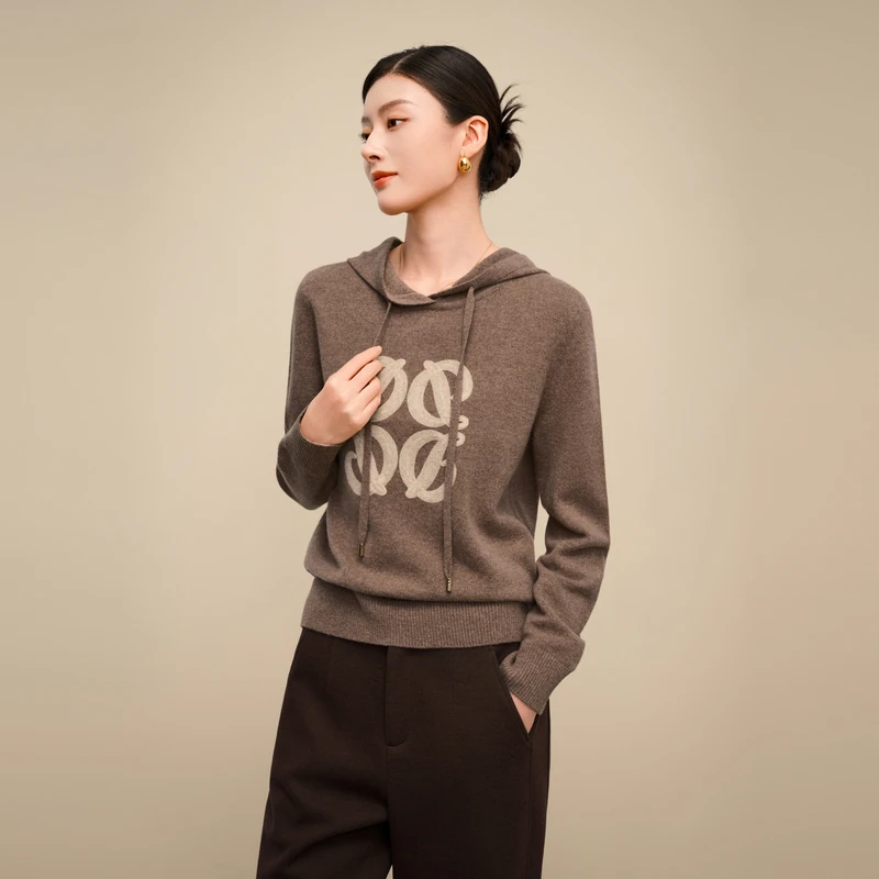 敦奴dunnu羊毛衫针织时尚休闲女士连帽宽松秋冬FU572109