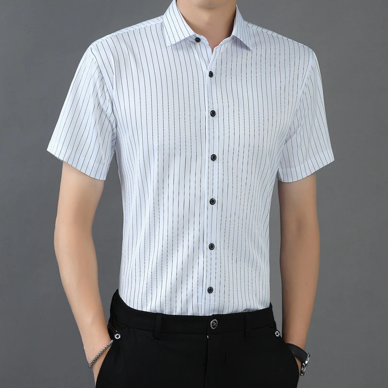 衬衫男士男装衬衣休闲夏季条纹商务高档时尚中年薄款潮流修身韩版