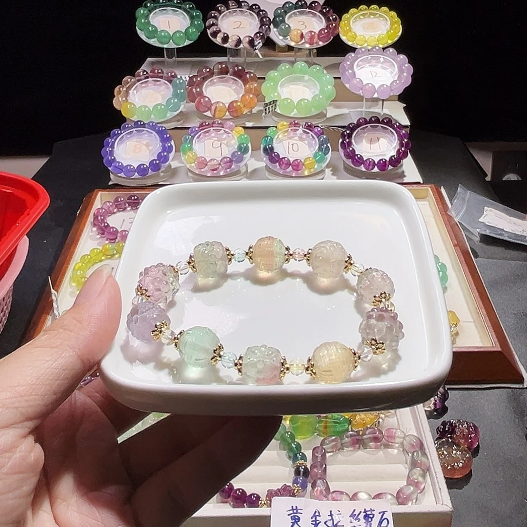 手串萤石未镶嵌多宝雕刻