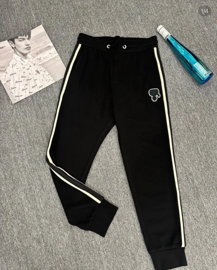 夏款小老头新款高档黑色休闲裤男士潮流百搭刺绣运动裤纯色长裤