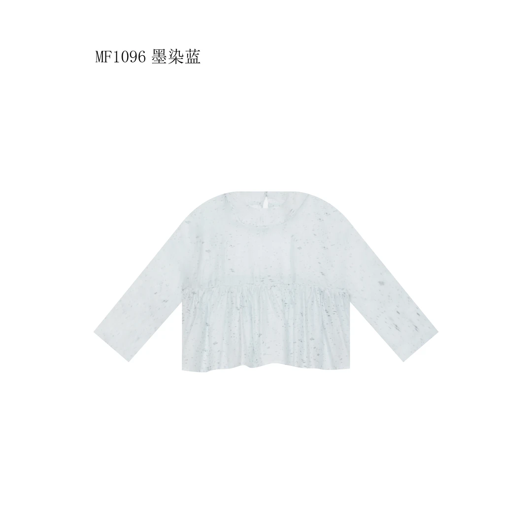 【麻訪家】MF1096墨染蓝文艺墨染舒适宽松百搭长袖上衣
