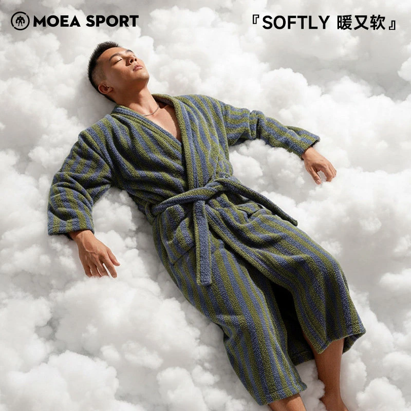 墨立方加厚加绒睡袍男士冬季保暖睡衣吸水居家服长款浴袍秋冬浴衣