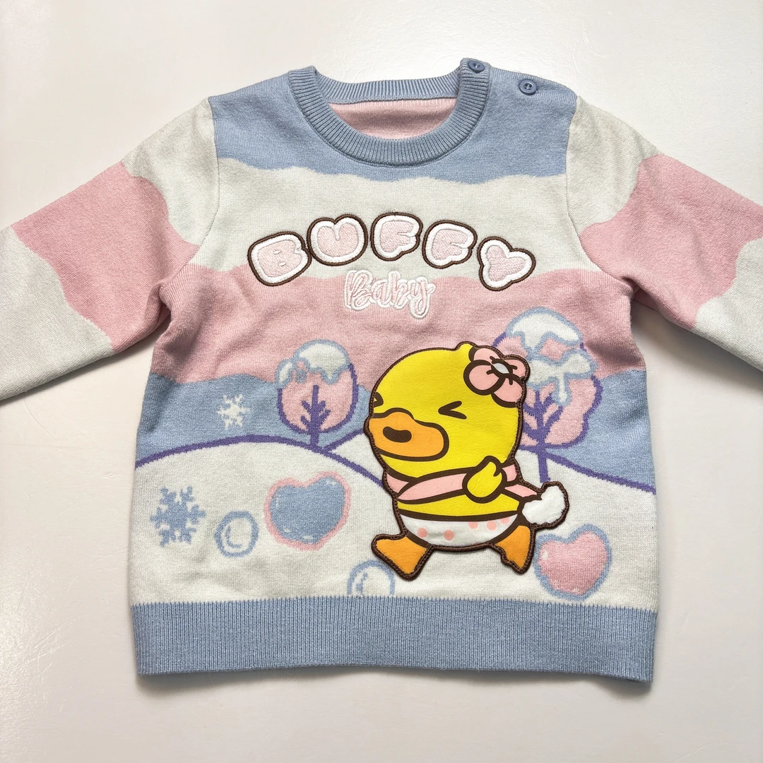 B.DUCK小黄鸭新款女宝童装糖果色重工刺绣可爱甜美套头毛衣（076）