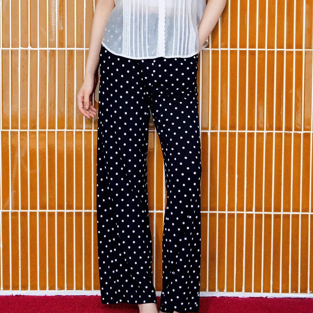 LIVELY·YAN俪妍25夏季波点冰丝透气阔腿裤高弹显瘦高腰薄款裤