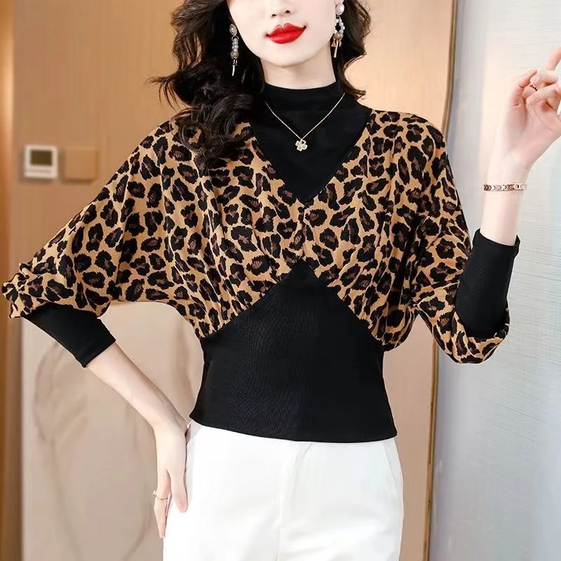 假两件秋装女上衣长袖T恤衫春秋外穿遮肚子显瘦减龄洋气女士上衣