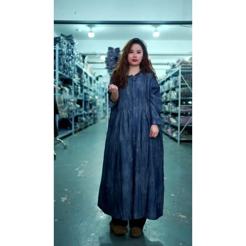 花璟麻社原创设计款开襟木耳领长袖袍裙（衣长116胸围125）