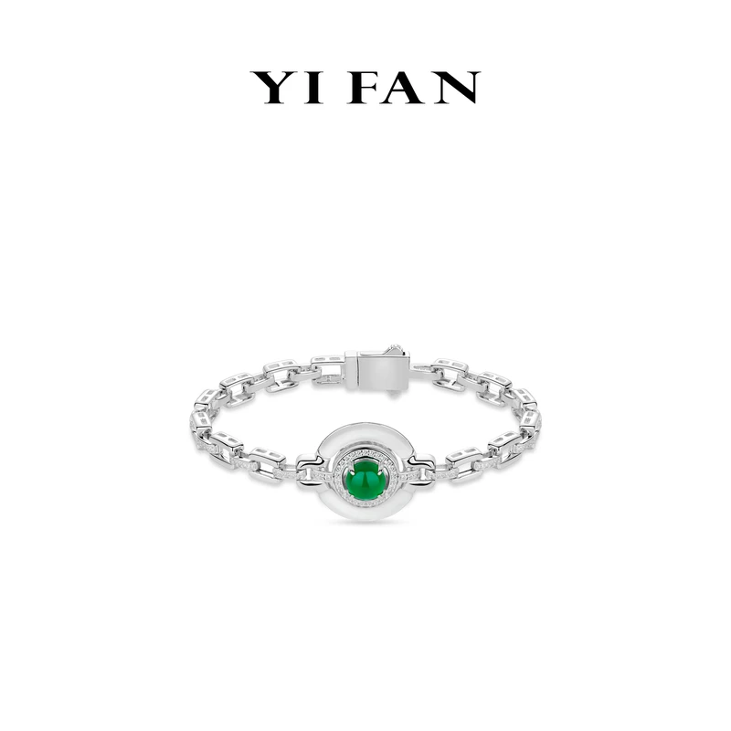 925银合成锆石手链 4408-绿点四爪平安扣豪镶百搭环环相扣手链