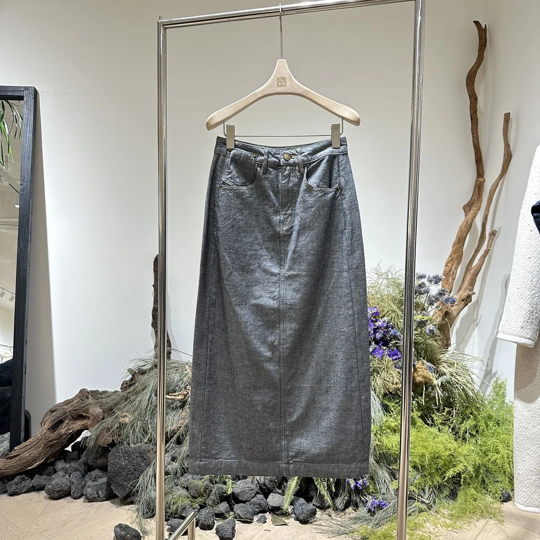 【小黑家】*89高端色织棉水洗磨白双色百搭修身显瘦半身裙 2170