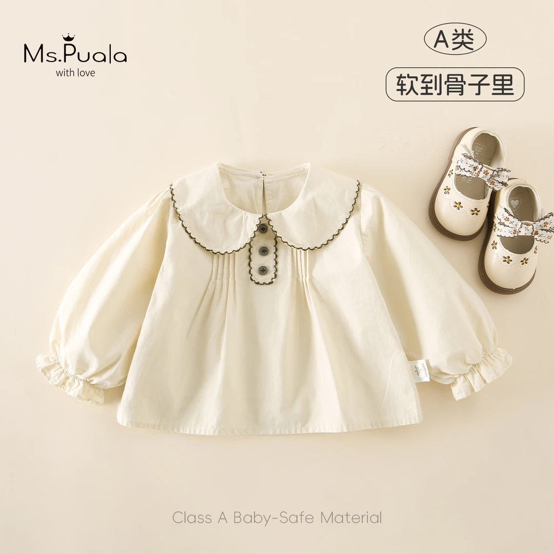 【Ms.Puala黄油栗子】童装婴幼儿衬衫秋款女宝宝简约娃娃领套头上衣