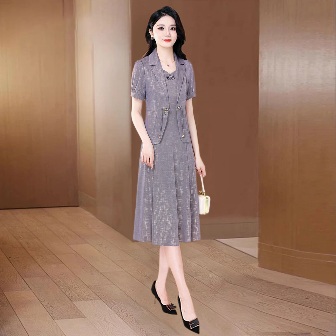 连衣裙女夏2025新款轻奢高级感妈妈洋气高贵夫人时尚品牌两件套装