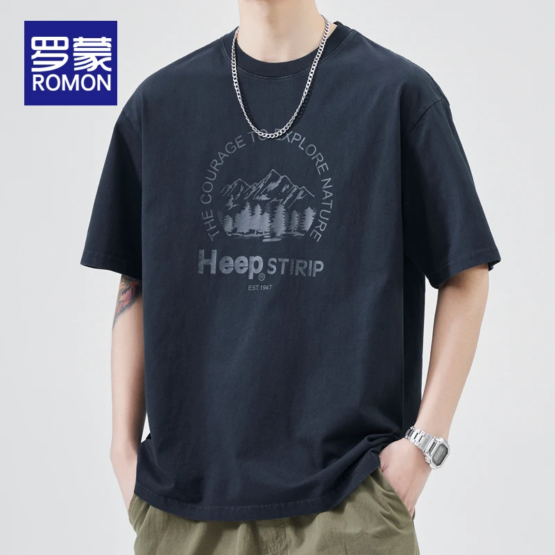 罗蒙男士夏季薄款短袖t恤男半袖男款2025新款时尚宽松休闲上衣男