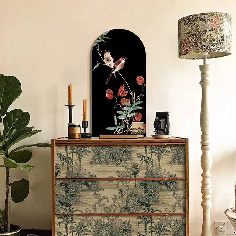 新中式书房茶室桌面摆画中古风喜鹊登枝玄关装饰画拱门走廊挂画