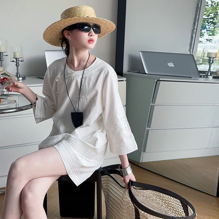 女童新中式套装2025年儿童国风刺绣半袖短裤中大童夏装两件套