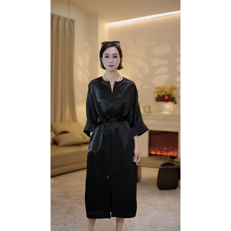 【赞妈甄选】新款气质时尚复古提花显瘦黑色中长款连衣裙ZM1727N