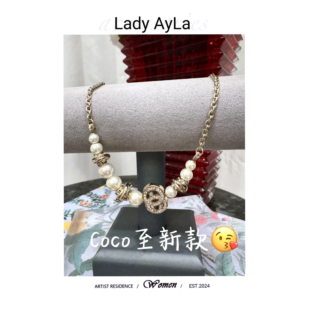 铜合金仿珍珠项链 字母C珠珠轻奢时尚项链AL090