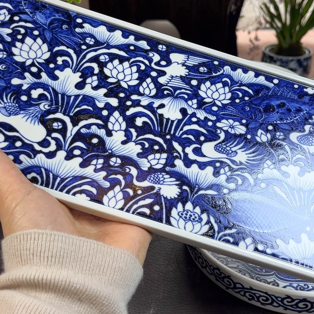 朝岚夕霞仿至正元青花干泡原矿釉烧制全手绘