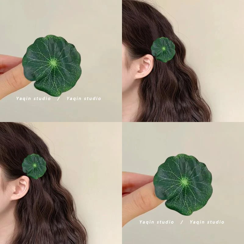 夏日荷花！绢花荷花荷叶发夹！古风侧边边夹头花簪子发卡头饰女夏