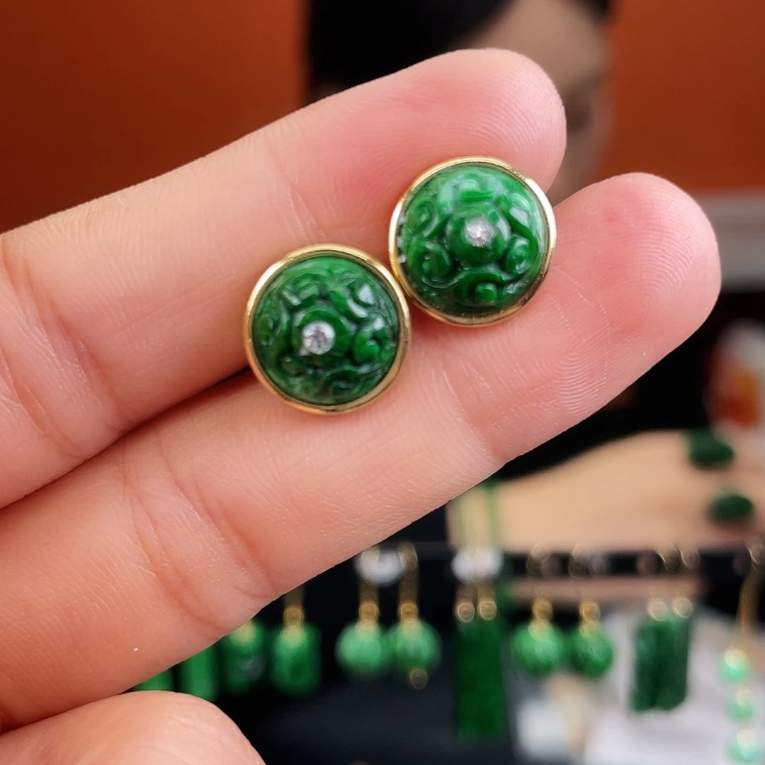 翡翠银S925镶嵌耳饰