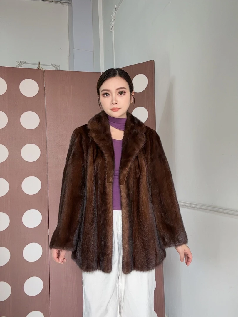 中古貂皮草咖啡色西装领大衣外套貂皮夹克魔鬼恋人2025海宁保暖