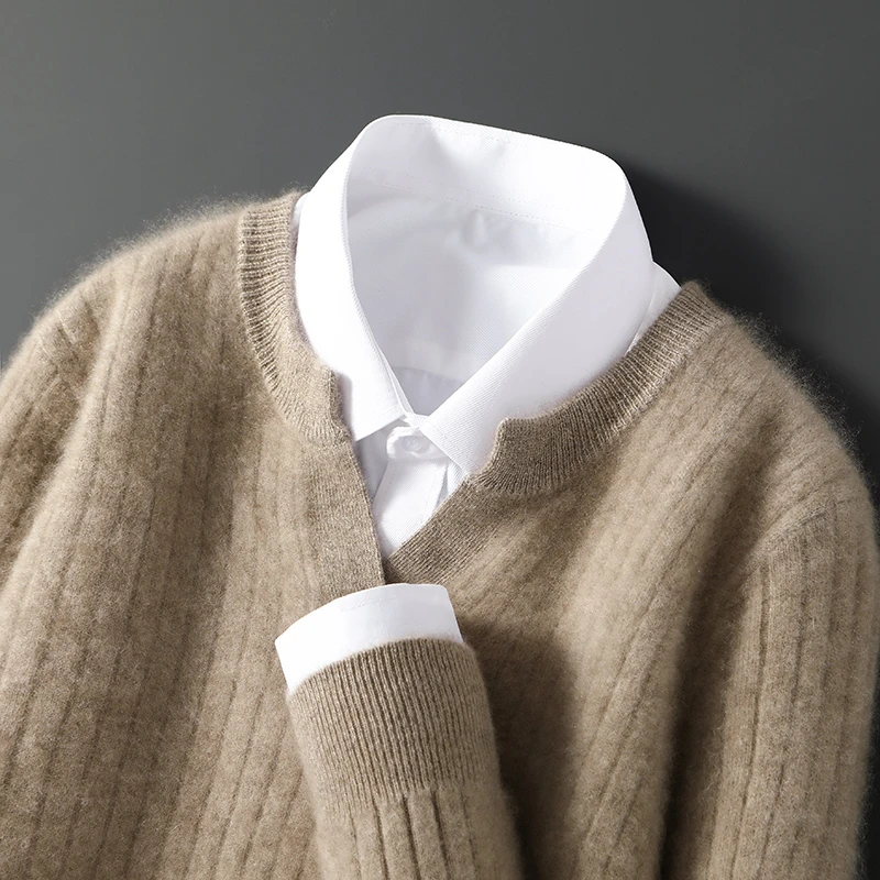 2025新款男士V领针织保暖羊绒衫纯色百搭商务