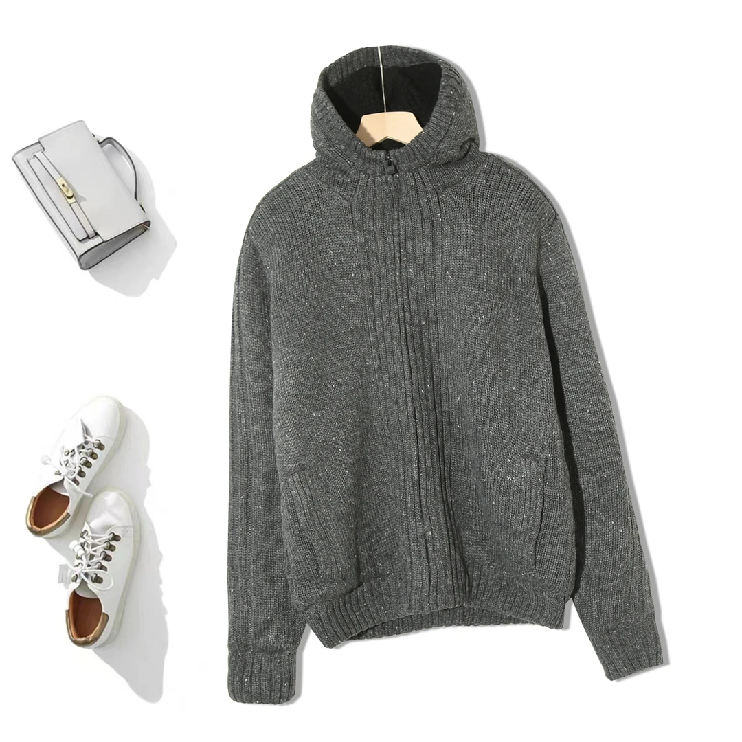 针织加绒加厚保暖设计感男女同款户外连帽潮服休闲棉服外套6C624