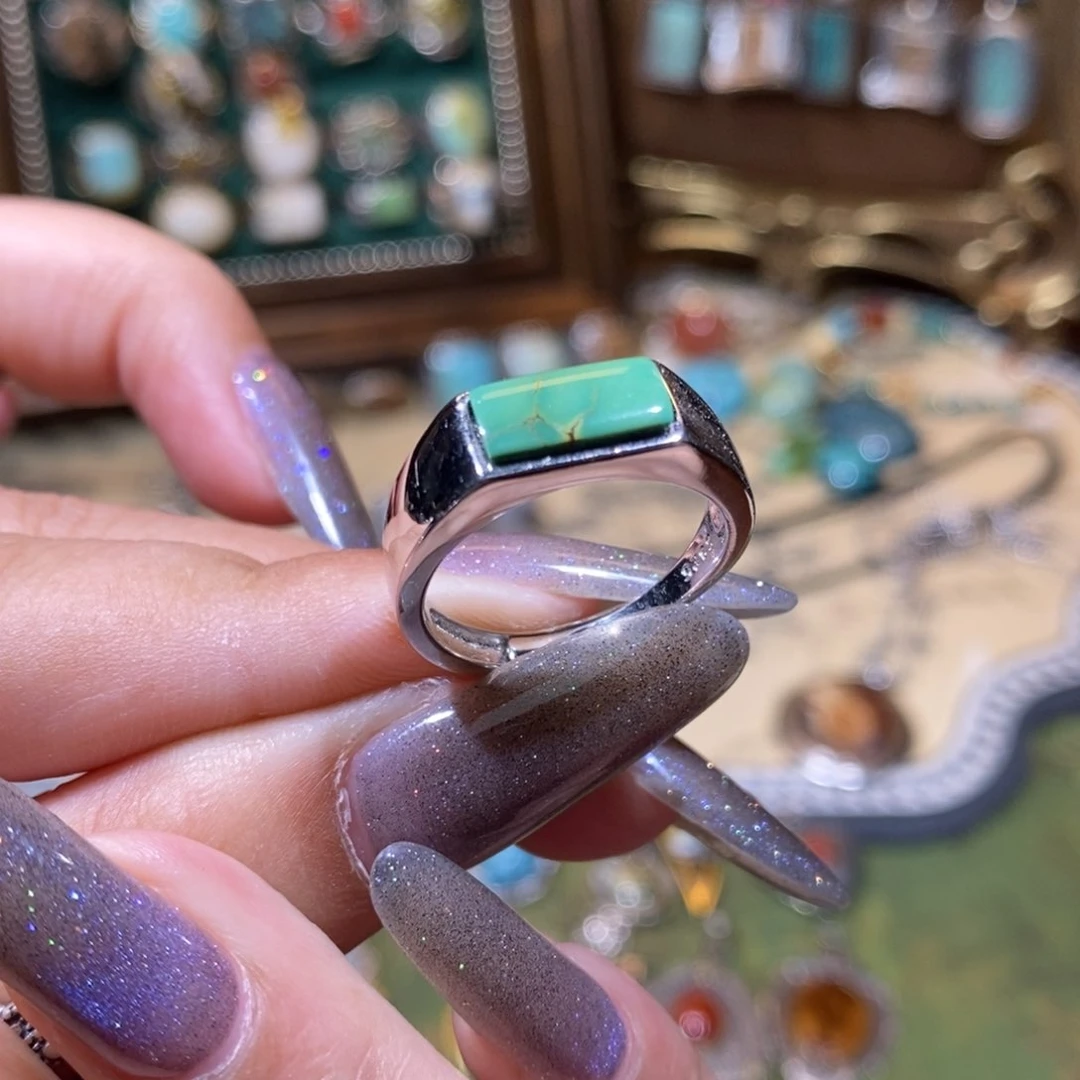 绿松石银S925镶嵌戒指沐****计戒指