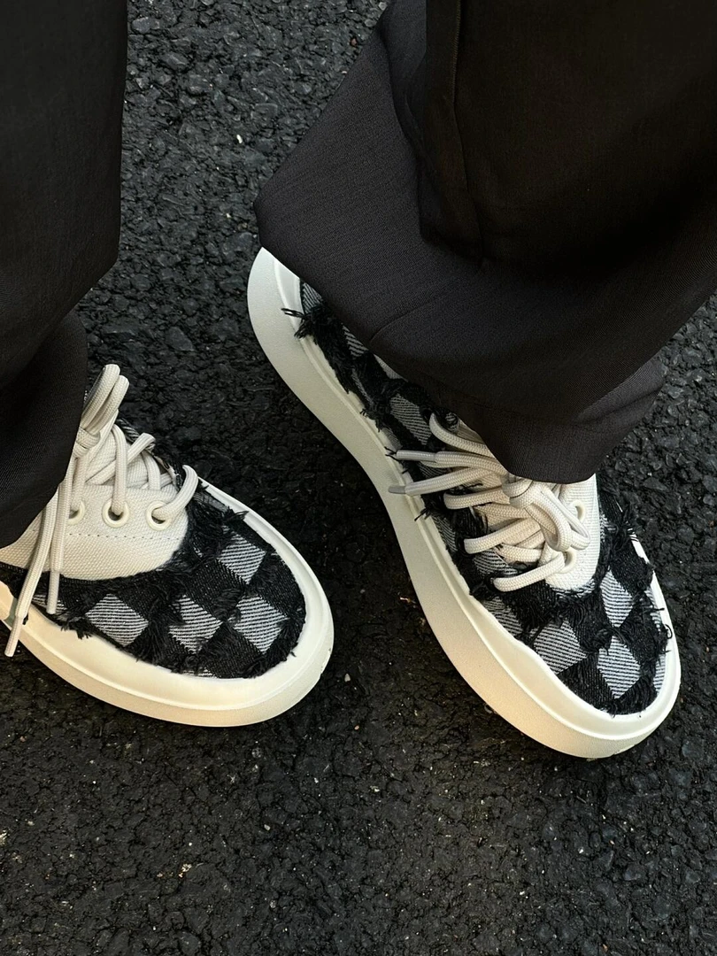 SENZU BEAN曹方仙豆板鞋黑格夏季爆款低帮男鞋透气鞋子夏天休闲鞋