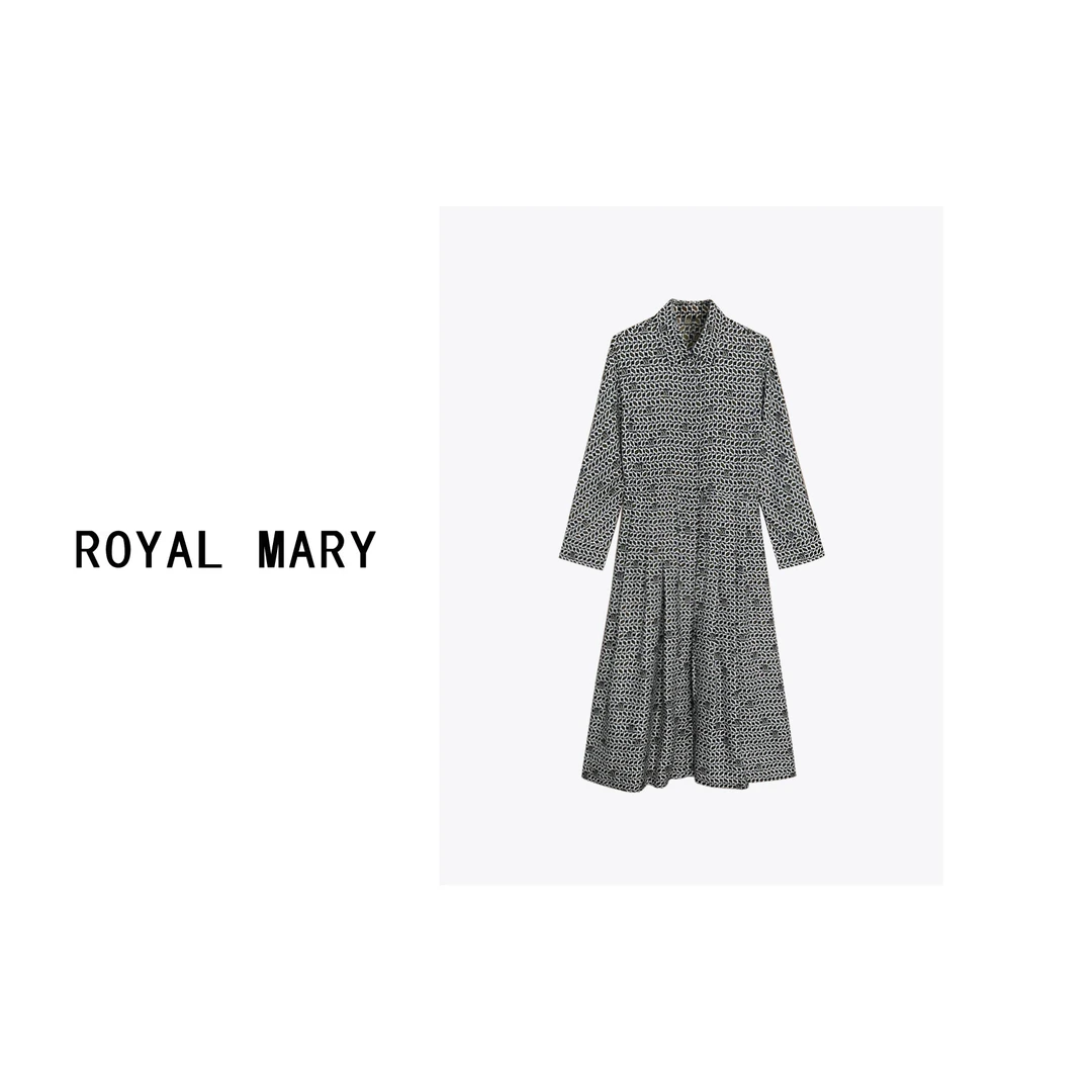 ROYAL MARY高奢时尚潮流优雅气质印花翻领收腰显瘦连衣裙AMF213