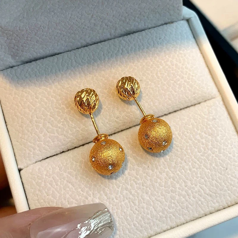 铜合金耳饰 精品/新款复古拉丝耳环时尚百搭气质个性耳钉圆球耳饰