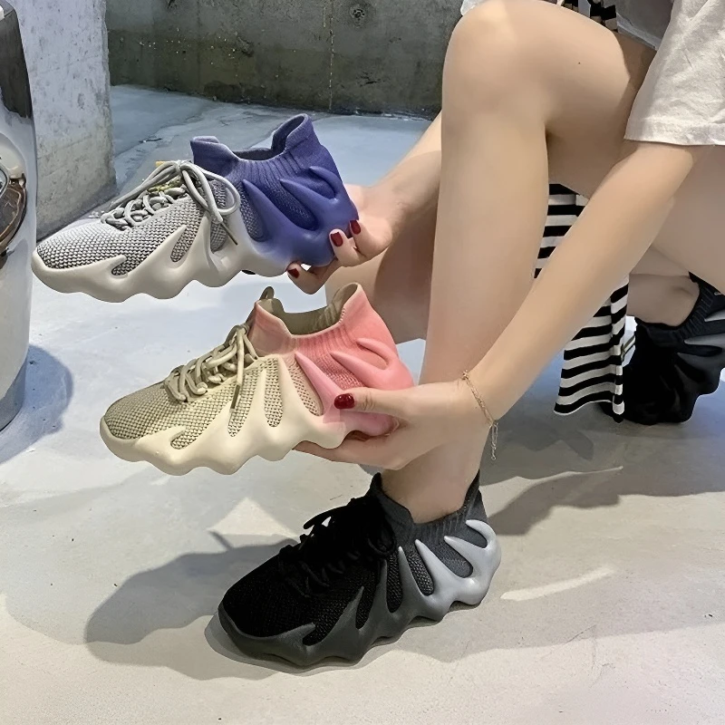 夏季新款透气跑步鞋网面开车椰子鞋女八爪鱼厚底防滑户外鞋运动鞋