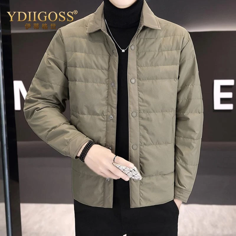 YDIIGOSS男士冬季轻薄款羽绒服翻领保暖防寒衣修身纯色外套羽绒衣