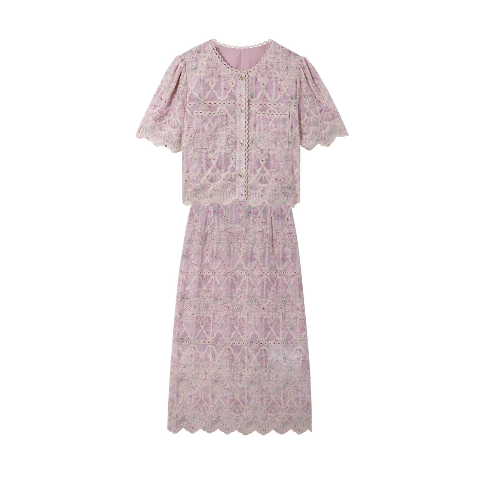 A  10010 小香风蕾丝上衣半身裙套装