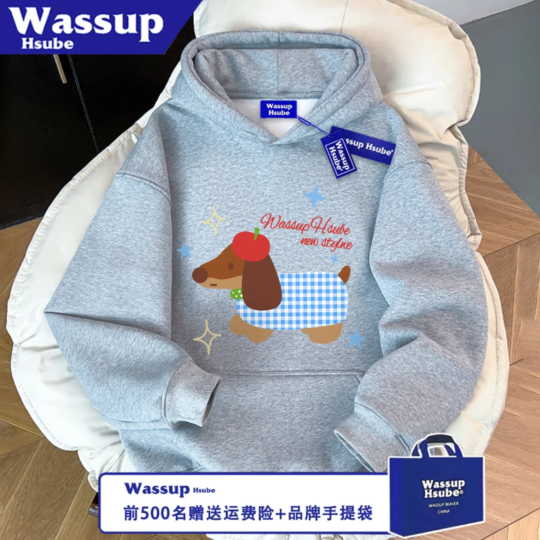 WASSUP HSUBE宽松休闲苹果狗狗百搭潮流印花长袖秋冬卫衣情侣上衣