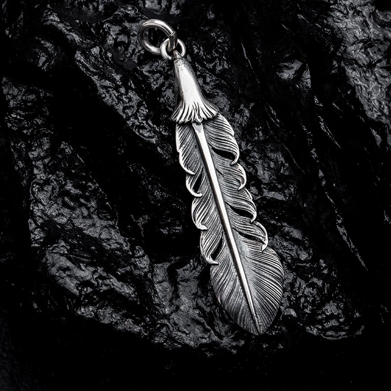 吊坠925银 M号鹰头银羽毛-左向[做旧] 0208