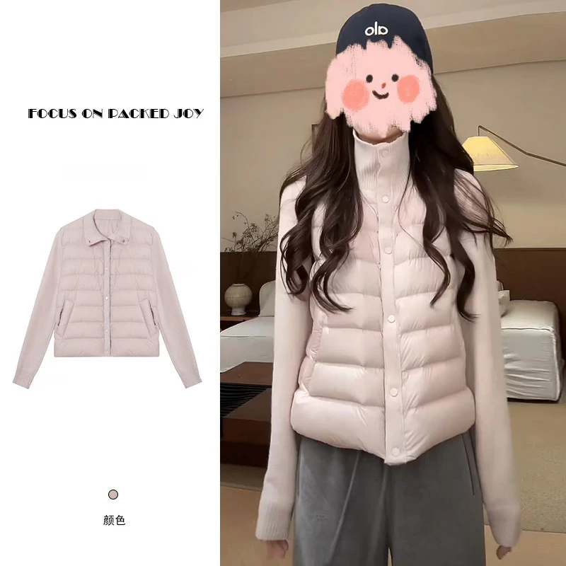 轻薄棉服女短款保暖2025冬季拼接立领针织外套小个子立领休闲外套