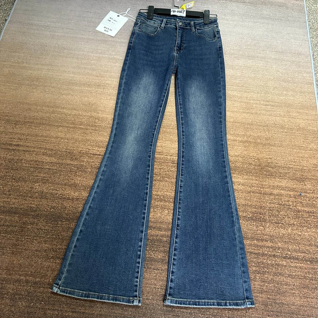 A8-0869 蓝色加长美式小众气质超正微喇女神裤 高棉高弹（不换退）