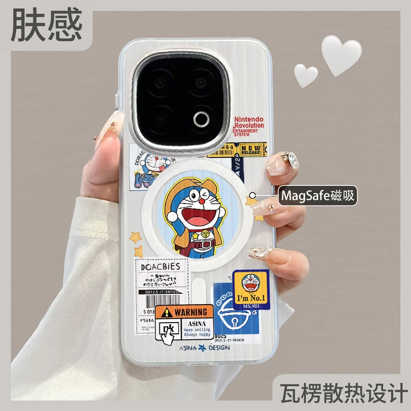 适用iqoo13手机壳瓦楞磁吸vivoiqoo13外壳12超薄散热卡通哆啦A梦