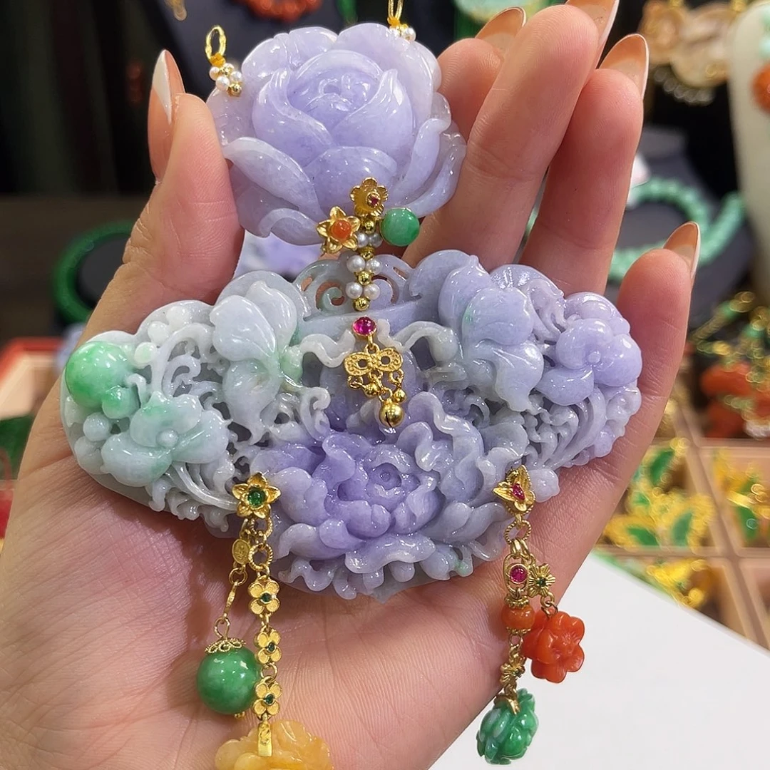 喜***来翡翠未镶嵌项链炸