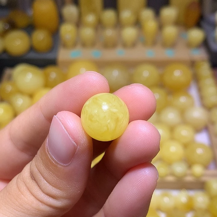 裸石蜜蜡未镶嵌天然俄料白花蜜蜡微瑕圆珠14-15